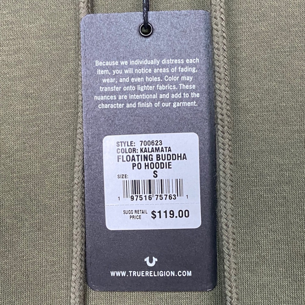 True Religion Buddha Floating PO Hoodie Pullover Olive Green Mens Size S NWT - Picture 5 of 8